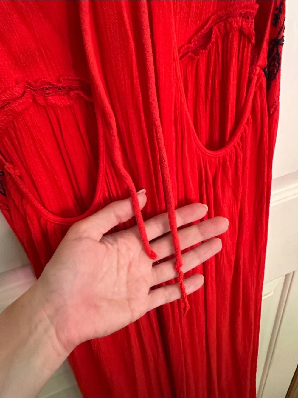Abercrombie Small Red Embroidered Maxi Dress
